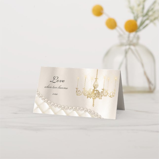 Tarjeta De Asiento Boda Chandelier Lighting Ivory Pearl Place Card (Reverso)