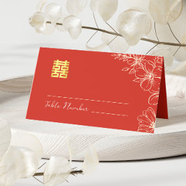 Tarjeta De Asiento Boda china elegante moderna floral guión rojo