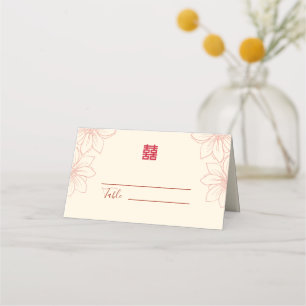 Tarjeta De Asiento Boda chino con flores de color rojo y beige boho