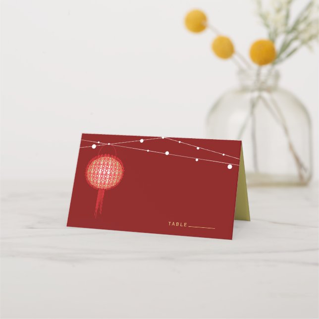 Tarjeta De Asiento Boda chino con linternas brillantes de doble felic (Anverso)