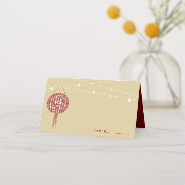 Tarjeta De Asiento Boda chino con linternas brillantes de doble felic (Anverso)