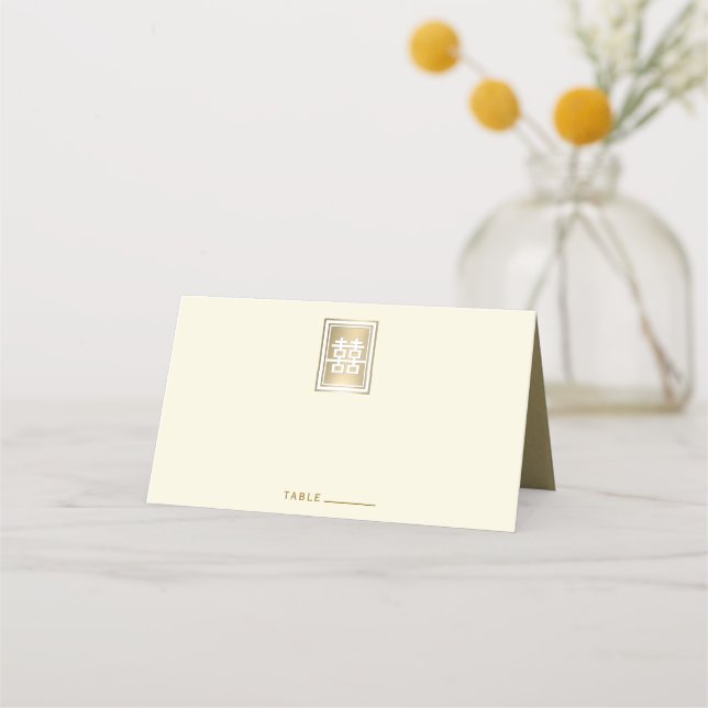 Tarjeta De Asiento Boda chino elegante con doble felicidad dorada (Anverso)