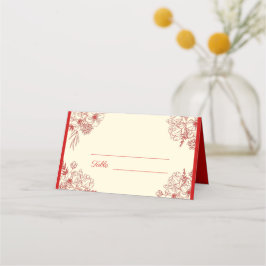 Tarjeta De Asiento Boda chino rojo beige floral oriental