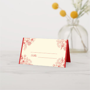Tarjeta De Asiento Boda chino rojo beige floral oriental