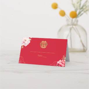Tarjeta De Asiento Boda chino rojo rubio doble felicidad