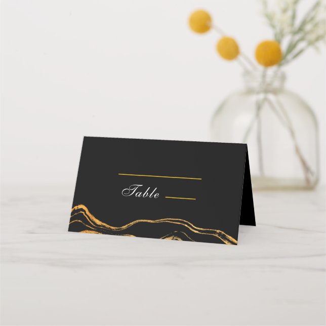 Tarjeta De Asiento Boda Clásico Negro y Oro (Anverso)