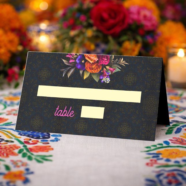 Tarjeta De Asiento Boda con flores mexicanas elegantes (Subido por el creador)