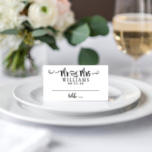 Tarjeta De Asiento Boda con guión moderno de Sr y Sra en negro