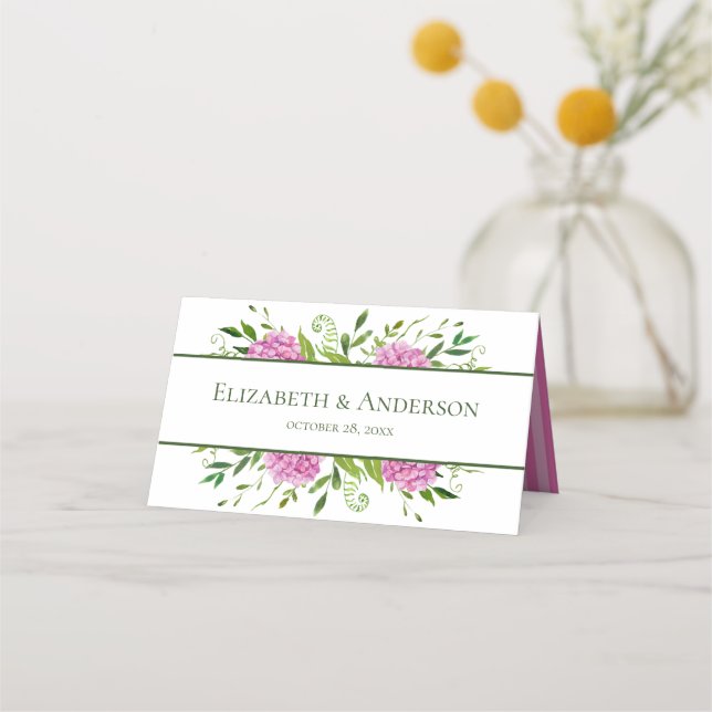 Tarjeta De Asiento Boda con Hortensias Rosadas (Reverso)