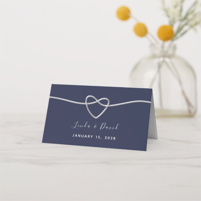 Tarjeta De Asiento Boda con letra azul marino (Reverso)