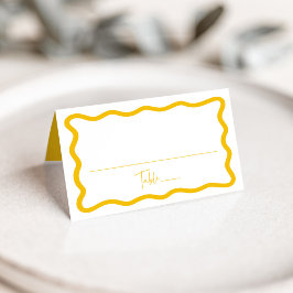 Tarjeta De Asiento Boda con marco ondulado amarillo moderno