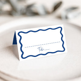Tarjeta De Asiento Boda con marco ondulado azul moderno