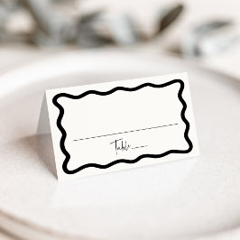 Tarjeta De Asiento Boda con marco ondulado moderno de crema y negro
