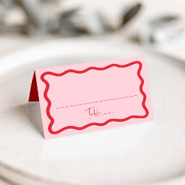 Tarjeta De Asiento Boda con marco ondulado rosa y rojo moderno