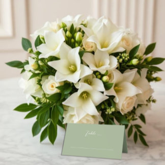 Tarjeta De Asiento Boda con Monograma Verde Salvia y Blanco