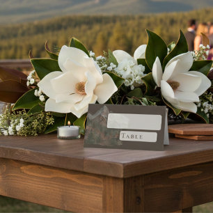 Tarjeta De Asiento Boda con paisaje montañoso de acuarela rústica