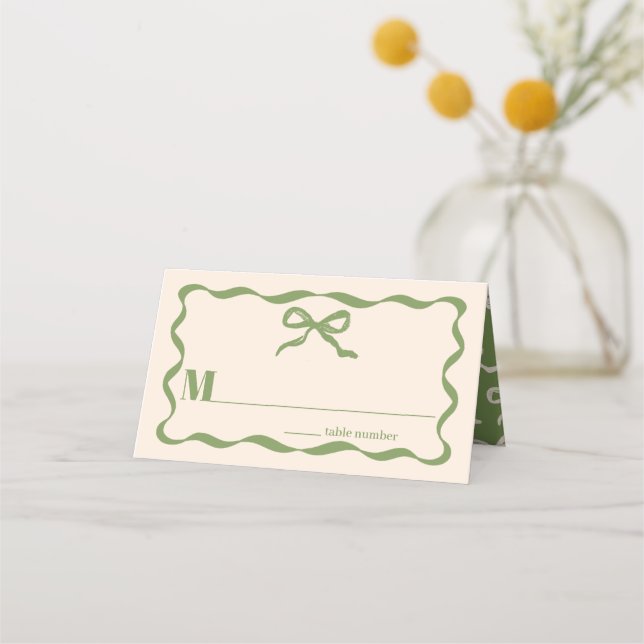 Tarjeta De Asiento Boda Coquette Bow Retro (Anverso)