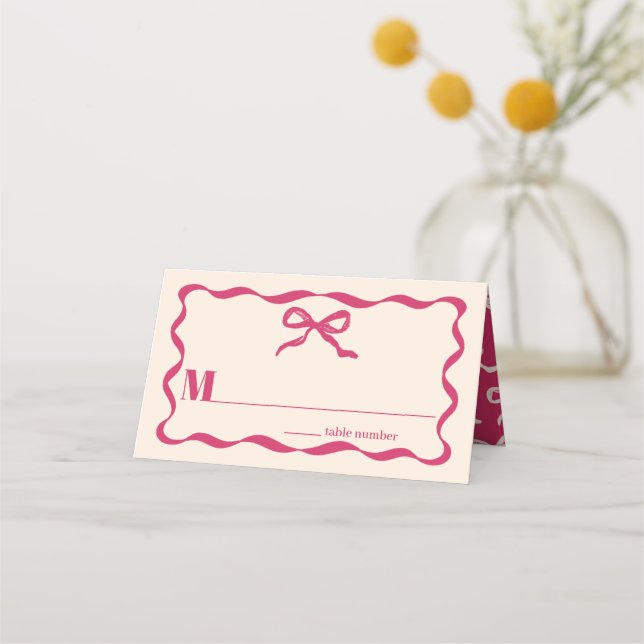 Tarjeta De Asiento Boda Coquette Bow Retro (Anverso)