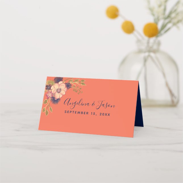 Tarjeta De Asiento Boda coral (Reverso)