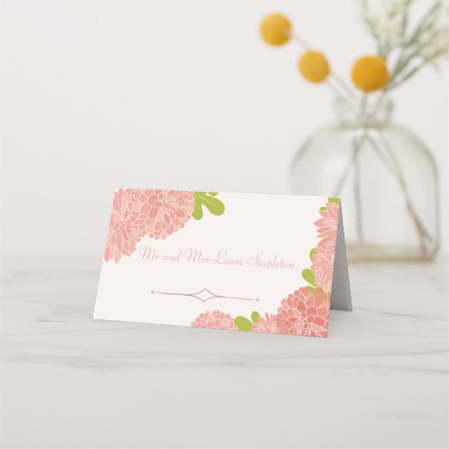 Tarjeta De Asiento Boda Couple Pink Dahlia (Anverso)