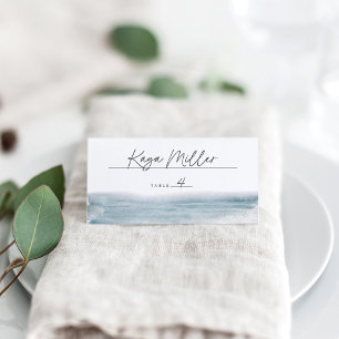 Tarjeta De Asiento Boda de acuarela azul costero de marea baja