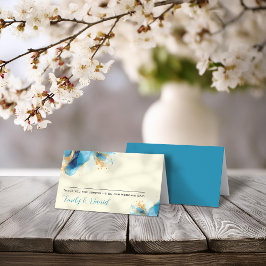 Tarjeta De Asiento Boda de acuarela azul y dorado abstracto