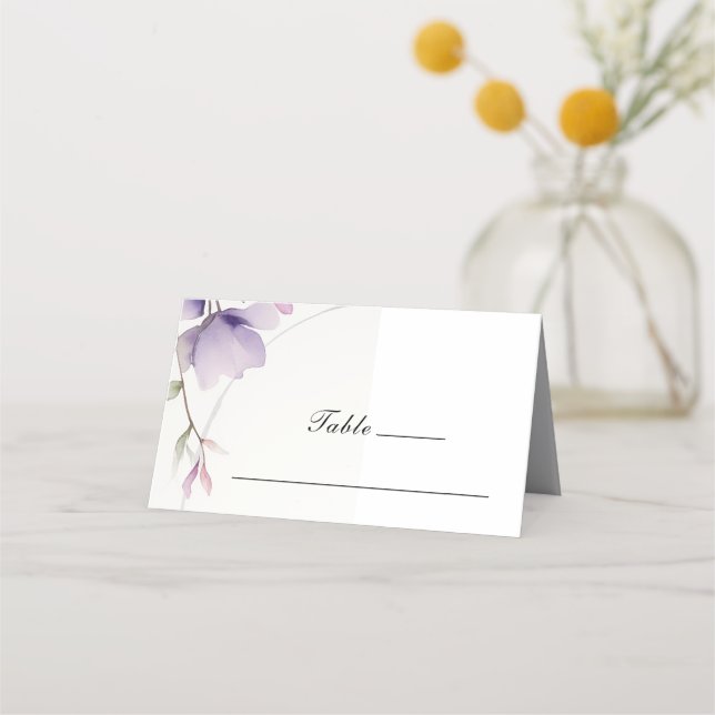 Tarjeta De Asiento Boda de acuarela de flores de lavanda simple (Anverso)