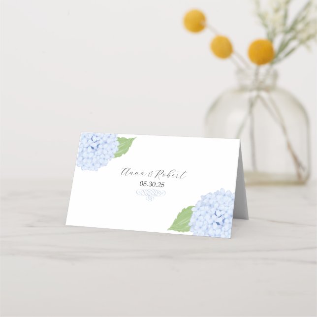 Tarjeta De Asiento Boda de acuarela de Hydrangea azul (Reverso)