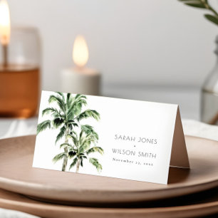 Tarjeta De Asiento Boda de acuarela de las palmeras tropicales