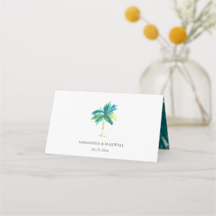 Tarjeta De Asiento Boda de acuarela de palma tropical