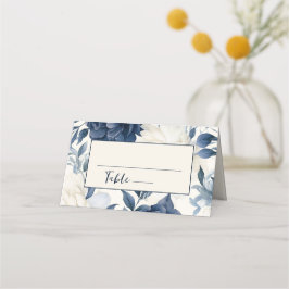Tarjeta De Asiento Boda de acuarela dorada azul marino y floral blanc