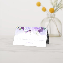 Tarjeta De Asiento Boda de acuarela floral morado y plateado