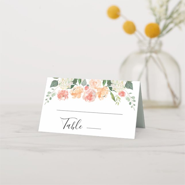 Tarjeta De Asiento boda de acuarela floral naranja rosa Rubor (Anverso)