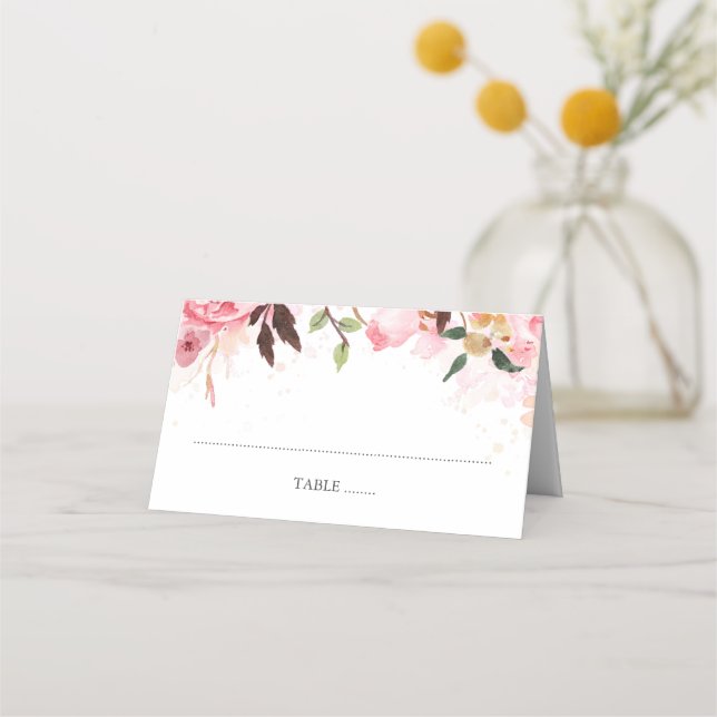 Tarjeta De Asiento Boda de acuarela floral rosa (Anverso)