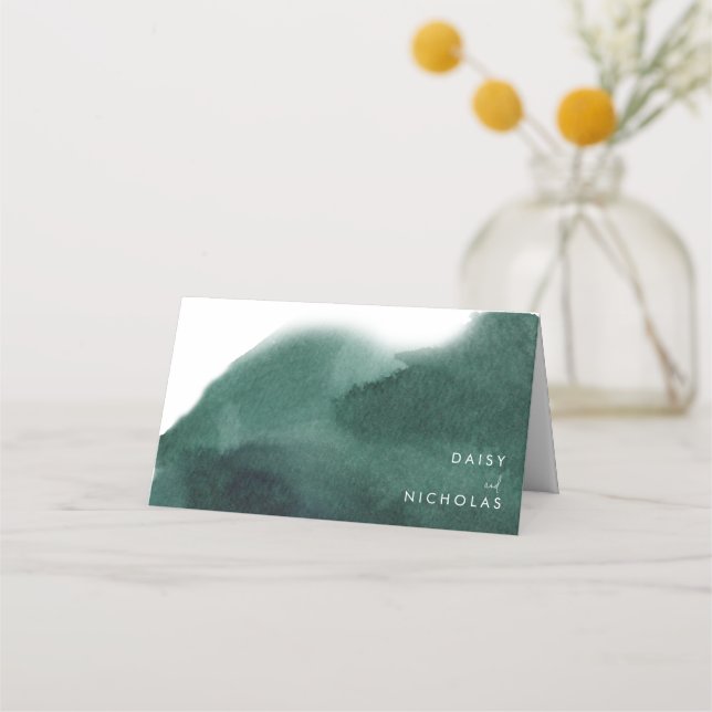 Tarjeta De Asiento Boda de acuarela moderna verde esmeralda (Anverso)