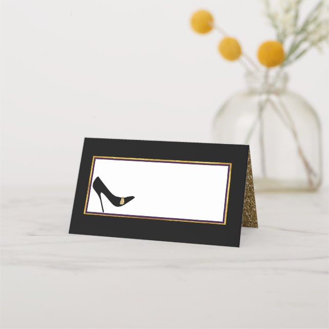 Tarjeta De Asiento Boda de altotallo negro y dorado (Anverso)