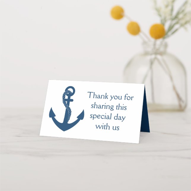 Tarjeta De Asiento Boda de Ancla Azul de la Marina Náutica Gracias (Anverso)
