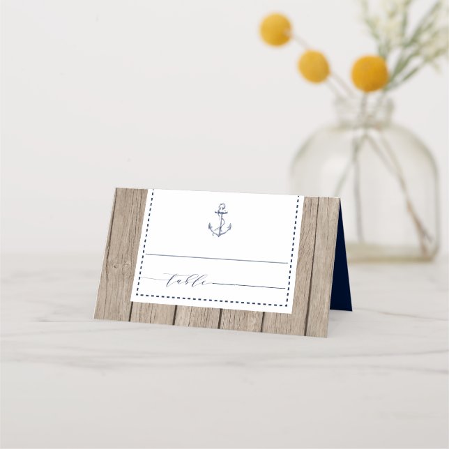 Tarjeta De Asiento Boda de Anclaje Rústico de Madera Náutica (Anverso)