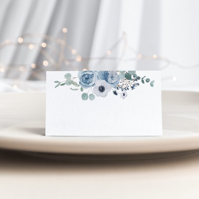 Tarjeta De Asiento Boda de anémona elegante y floral azul turbio (Subido por el creador)