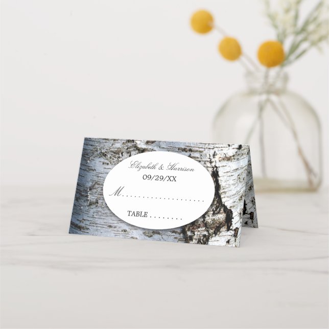 Tarjeta De Asiento Boda de árbol de birch rústico del país (Anverso)