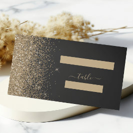 Tarjeta De Asiento Boda de Arista Brillante Dorada Negra Moderna