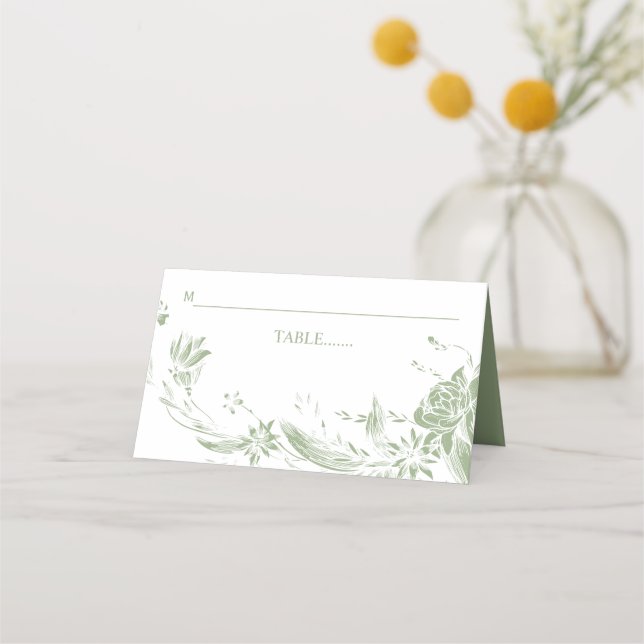 Tarjeta De Asiento Boda de arreglo de flor verde sabio (Anverso)