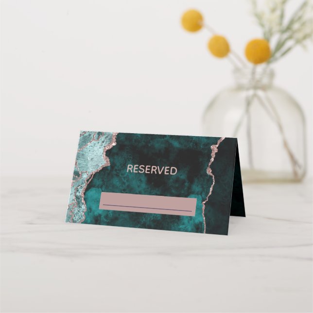Tarjeta De Asiento Boda de asiento reservado de Peacock Green y Rosa  (Anverso)