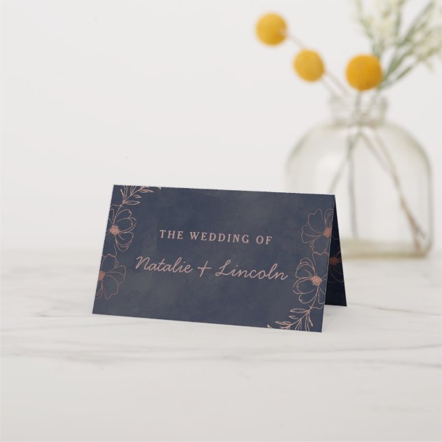 Tarjeta De Asiento Boda de asientos reservados de oro azul marino y R (Reverso)