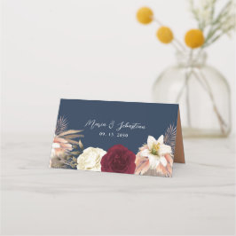 Tarjeta De Asiento Boda de Azul Marino y Borgoña