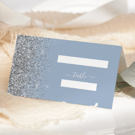 Tarjeta De Asiento Boda de azul polvoriento moderno con borde de bril