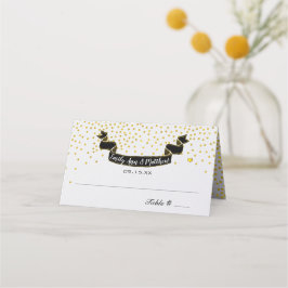 Tarjeta De Asiento Boda de Banner negro retro de oro