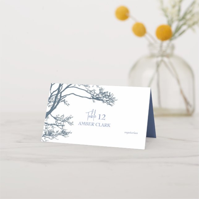Tarjeta De Asiento Boda de Boho de árbol único azul (Anverso)