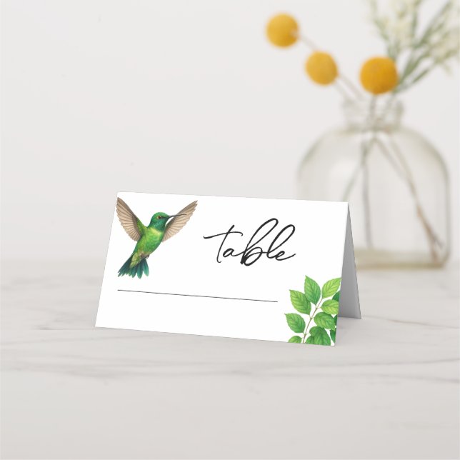 Tarjeta De Asiento Boda de borde botánico de leafy Green Hummingbird (Anverso)