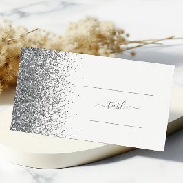 Tarjeta De Asiento Boda de borde de purpurina plateada blanca moderna